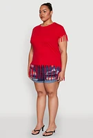 Womens Plus Fringe Trim Tee, Red,