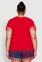Womens Plus Fringe Trim Tee, Red,