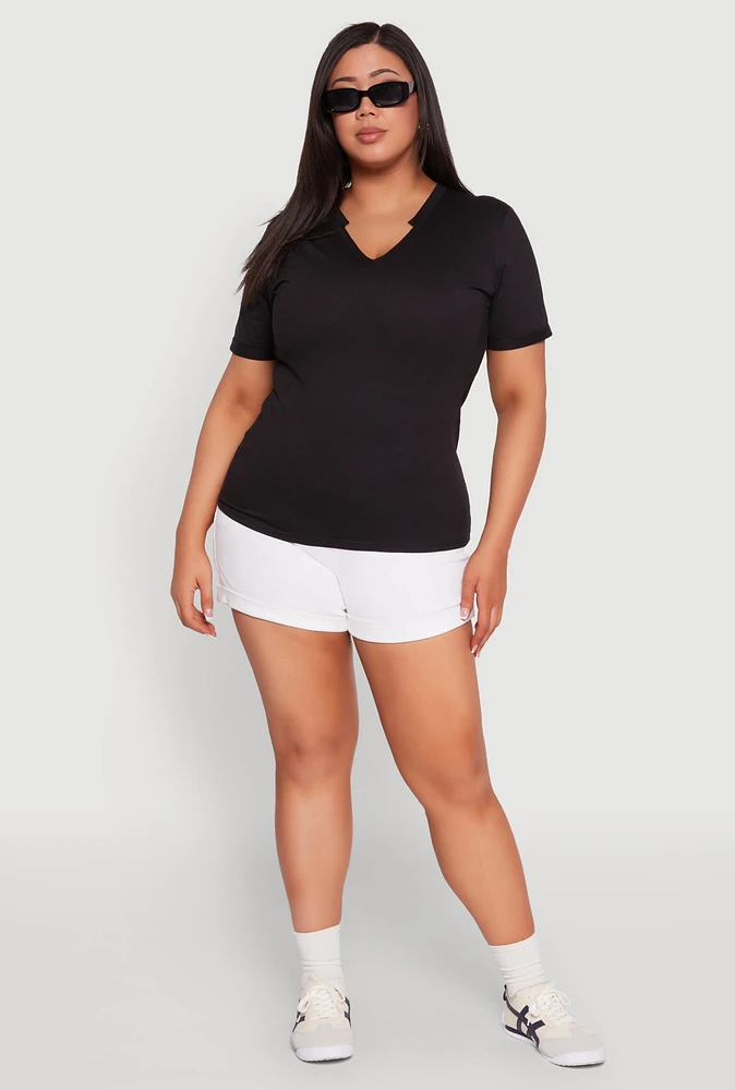 Womens Plus Notch Neck Basic Tee,