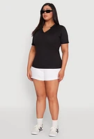 Womens Plus Size Notch Neck Basic Tee, Black, Size 2X