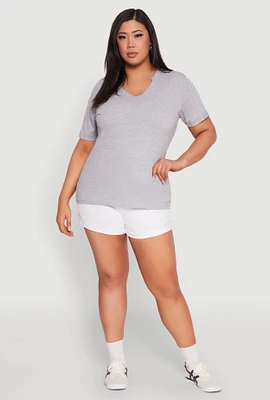 Womens Plus Size Notch Neck Basic Tee, Grey, Size 3X