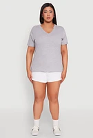 Womens Plus Size Notch Neck Basic Tee, Grey, Size 3X