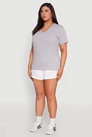 Womens Plus Size Notch Neck Basic Tee, Grey, Size 3X