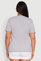 Womens Plus Size Notch Neck Basic Tee, Grey, Size 3X