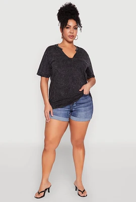 Womens Plus Size Notch Neck T Shirt, Black, Size 3X