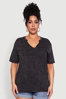 Womens Plus Size Notch Neck T Shirt, Black, Size 3X