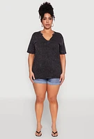 Womens Plus Size Notch Neck T Shirt, Black, Size 3X