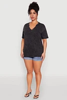 Womens Plus Size Notch Neck T Shirt, Black, Size 3X