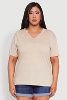 Womens Plus Notch Neck T Shirt,