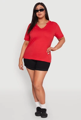 Womens Plus Size Notch Neck T Shirt, Red, Size 1X