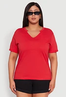 Womens Plus Size Notch Neck T Shirt, Red, Size 1X