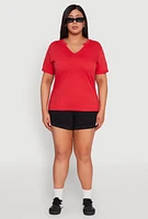 Womens Plus Size Notch Neck T Shirt, Red, Size 1X