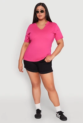 Womens Plus Size Notch Neck T Shirt, Pink, Size 2X
