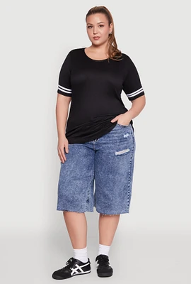Womens Plus Varsity Stripe Sleeve Tee,