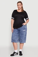 Womens Plus Varsity Stripe Sleeve Tee,