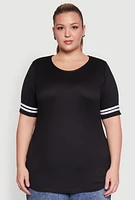 Womens Plus Varsity Stripe Sleeve Tee,