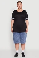 Womens Plus Varsity Stripe Sleeve Tee,