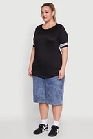 Womens Plus Varsity Stripe Sleeve Tee,