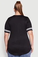Womens Plus Varsity Stripe Sleeve Tee,