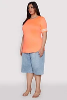 Womens Plus Size Varsity Stripe Sleeve Tee, Orange, Size 2X