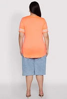 Womens Plus Size Varsity Stripe Sleeve Tee, Orange, Size 2X