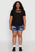 Womens Plus Cut Out Crew Neck Tee,