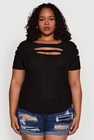 Womens Plus Cut Out Crew Neck Tee,