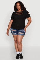 Womens Plus Cut Out Crew Neck Tee,