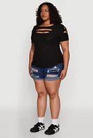 Womens Plus Cut Out Crew Neck Tee,