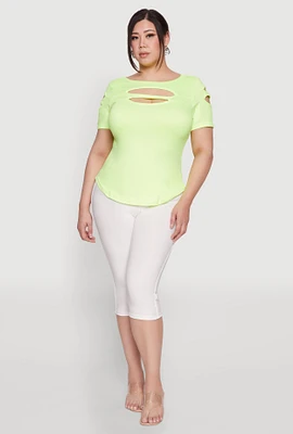 Womens Plus Cut Out Crew Neck Tee,