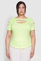 Womens Plus Cut Out Crew Neck Tee,