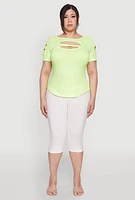 Womens Plus Cut Out Crew Neck Tee,