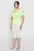 Womens Plus Cut Out Crew Neck Tee,