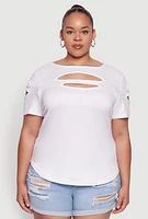 Womens Plus Size Cut Out Tee, White, Size 4X
