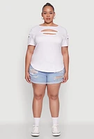 Womens Plus Size Cut Out Tee, White, Size 4X