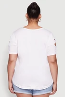 Womens Plus Size Cut Out Tee, White, Size 4X