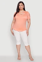 Womens Plus Size Cut Out Tee, Orange, Size 4X