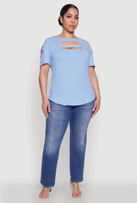Womens Plus Size Cut Out Tee, Blue, Size 3X
