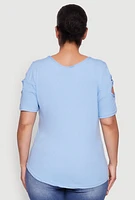 Womens Plus Size Cut Out Tee, Blue, Size 3X
