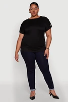 Womens Plus Ruched Tabbed Short Sleeve Top,