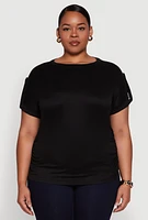 Womens Plus Ruched Tabbed Short Sleeve Top,