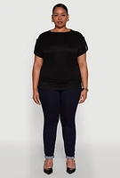 Womens Plus Ruched Tabbed Short Sleeve Top,