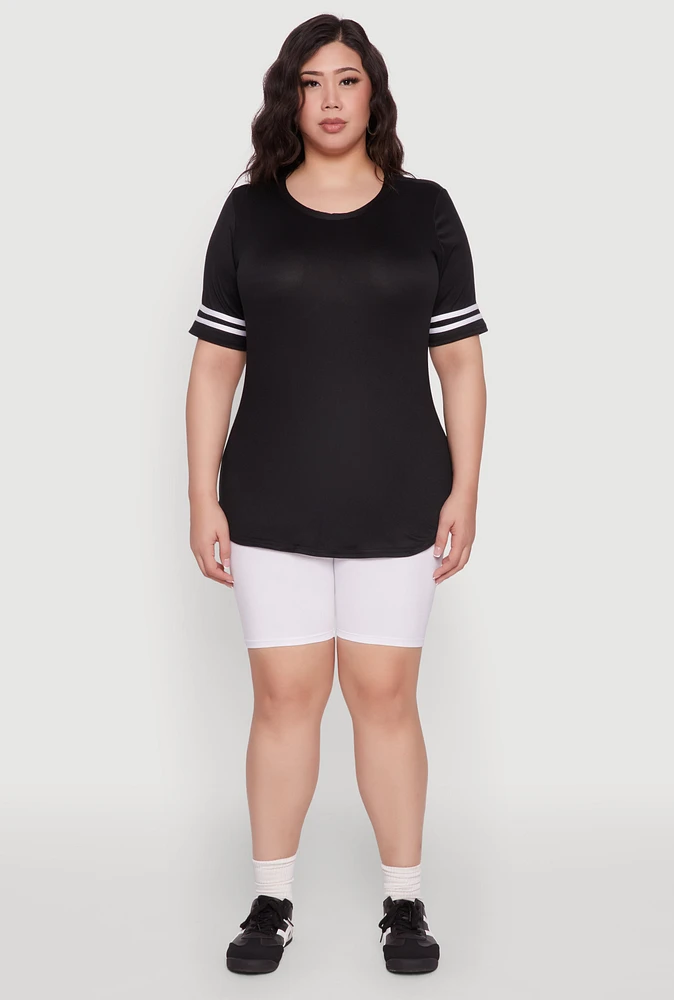 Womens Plus Varsity Stripe Detail Short Sleeve Tee,