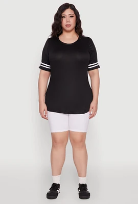 Womens Plus Varsity Stripe Detail Short Sleeve Tee,