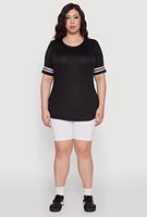 Womens Plus Varsity Stripe Detail Short Sleeve Tee,
