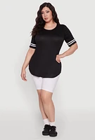 Womens Plus Varsity Stripe Detail Short Sleeve Tee,