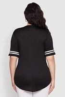 Womens Plus Varsity Stripe Detail Short Sleeve Tee,