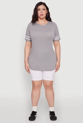 Womens Plus Varsity Stripe Detail Short Sleeve Tee,