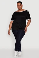 Womens Plus Contrast Trim Short Sleeve Top,