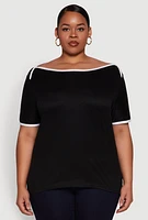 Womens Plus Contrast Trim Short Sleeve Top,